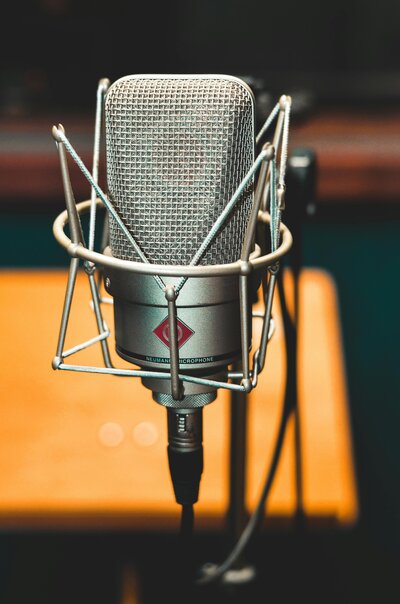 Close up of a large diaphragm microphone.