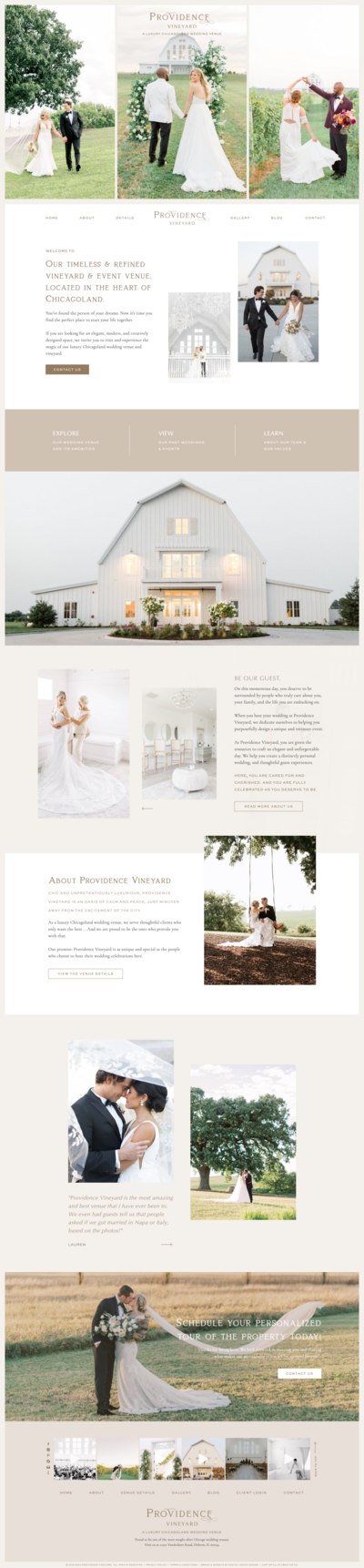 Showit template customization for Providence Vineyard, a Chicagoland wedding venue