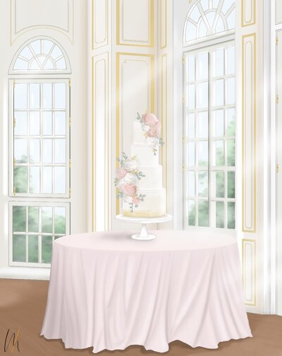 Elegant 3D design of a luxury wedding cake, designed by ÈCLAT Destination Weddings