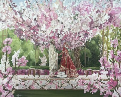 painting of bride and groom