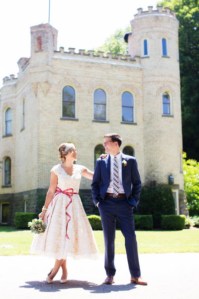 Bride and Groom at Castle Park in Holland