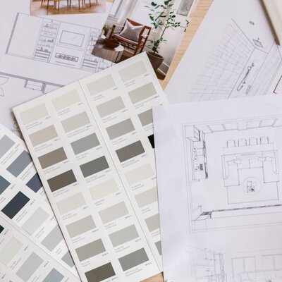 design plans and paint colour swatches - online paint colour consultation for an open layout home