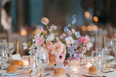 pastel floral wedding reception table centerpiece 
