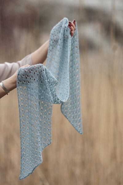 Drifting Dawn scarf knitting pattern for fingering weight yarn