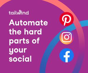 Tailwind: Automate the hard parts of your social. Shows social icons for Pinterest, Instagram, and Facebook.