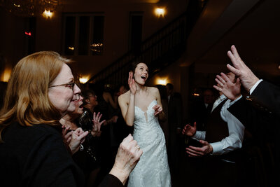 portrait of a bride dancing at manoir montpellier