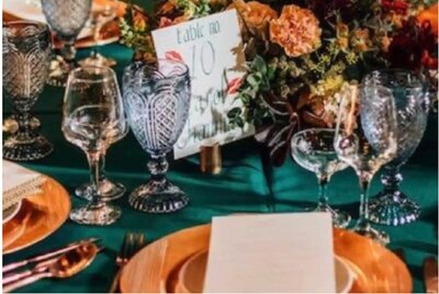 Teal and Copper wedding table scape design