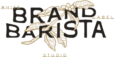Logo for "Brand Barista White Label Studio" with bold black text over gold coffee leaves and beans. "Multiple" and "Parallel" in small gold text accent the logo, capturing the essence of a refined white label design education studio.