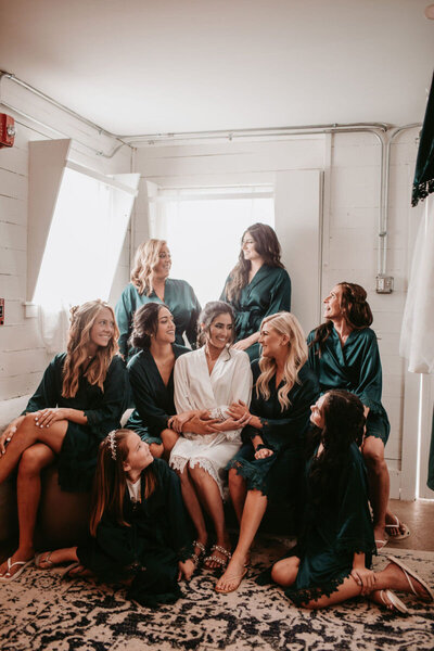 Bride and her bridesmaids get ready for the wedding