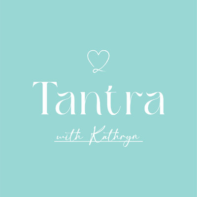 Logo written in serif and script fonts with a heart illustration and the words "Tantra with Kathryn"