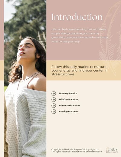Intro page from Janna's Staying Centered in Stressful Times with a woman meditating.