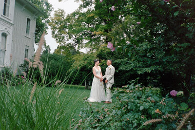 Film portrait of bride at Wadsworth Homestead in Geneseo NY