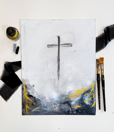 original, christian fine art - black cross with gold and silver