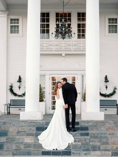 Bride and groom wedding portraits at chic manor in Los Angeles, California
