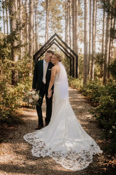 Bride and Groom outside Pinewood Wedding and Event in Minnesota 