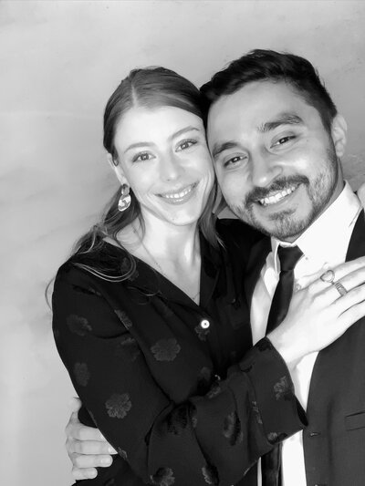 Black and white  photobooth image of a couple