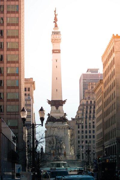monument circle in indianapolis at dusk