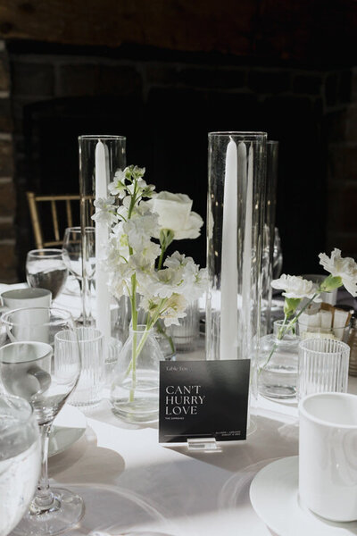 black and white wedding table centerpiece modern white forals