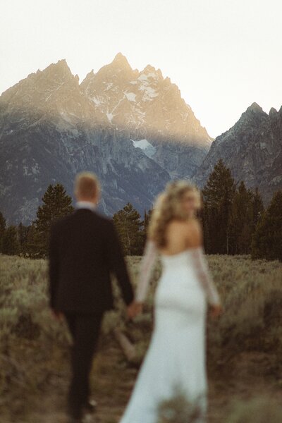 Elopement in a natural setting with a scenic backdrop.