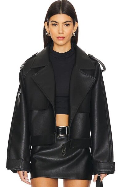 Nakedvice Madden Jacket in black, a structured fall outerwear piece styled for concerts and night-out looks