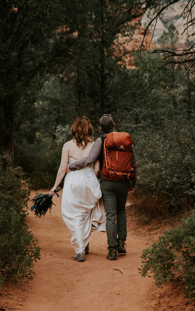 sedona elopement, hiking elopement, arizona elopement, bride, groom, hiking elopement, backpacking elopement, fall elopement, bride, groom