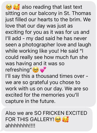 sweet text from a client expressing how grateful they are for their photographer