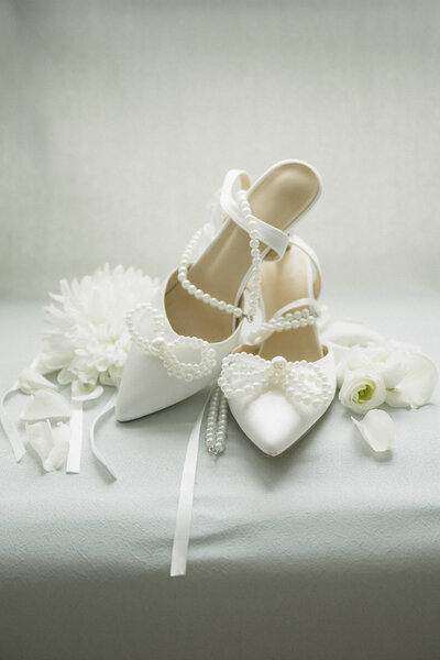 shoes and flowers on wedding day