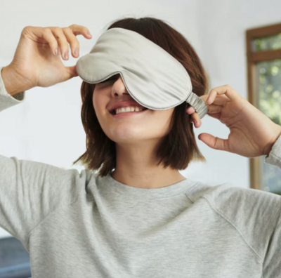 woman wearing quince sleep mask | carlisledigitalmarketing.com