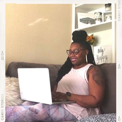 Woman writing a blog
