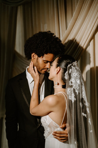 bride and groom flash draping backdrop portraits