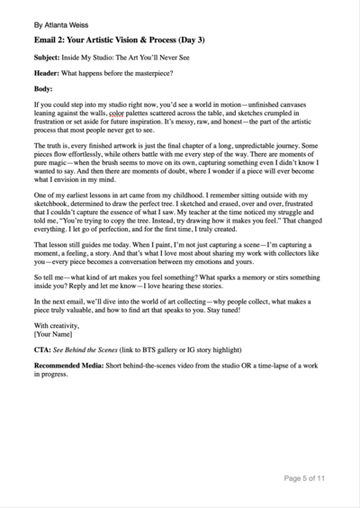 Screenshot of Email 2 – Your Artistic Story email template.