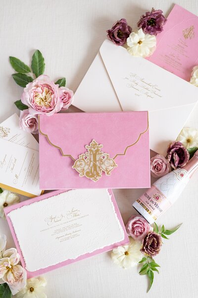 Pink wedding invitations in Baltimore, Maryland