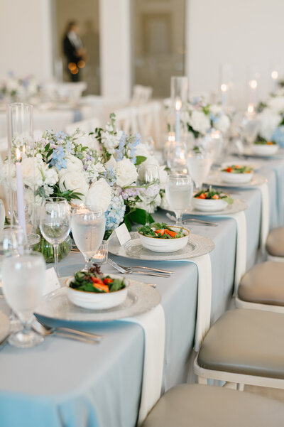 Light blue floral table arrangement