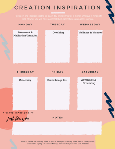 Creation Inspiration Planner Freebie for mapping your week