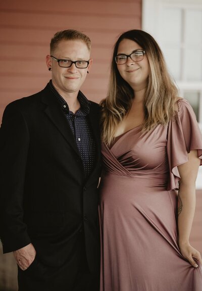 Couple posing at wedding in Vermont.