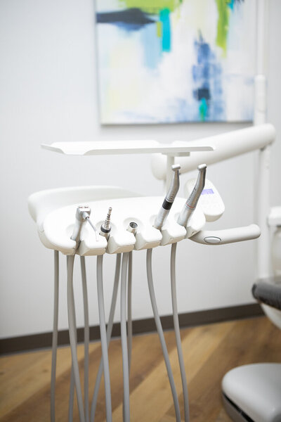 Dental tools and materials used for custom veneer procedures at Peak Prosthodontics in Lethbridge, Alberta.