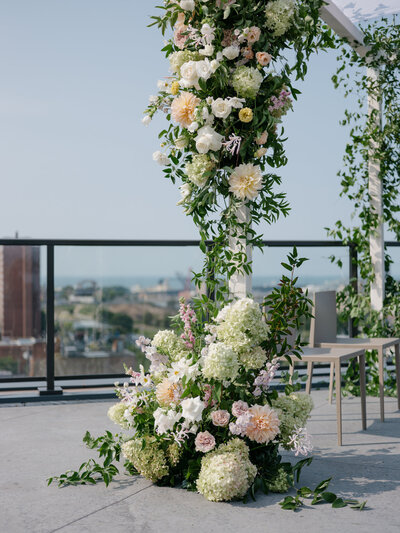 Lush florals at Truss with rooftop views of Cleveland