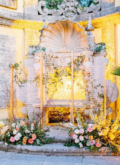 outdoor fireplace for ceremony backdrop