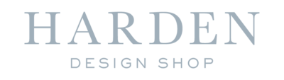 Dusty blue Harden Design Shop logo.