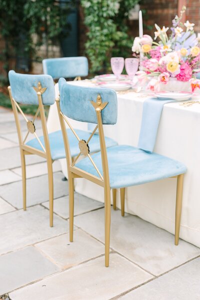 Blue velvet wedding chairs