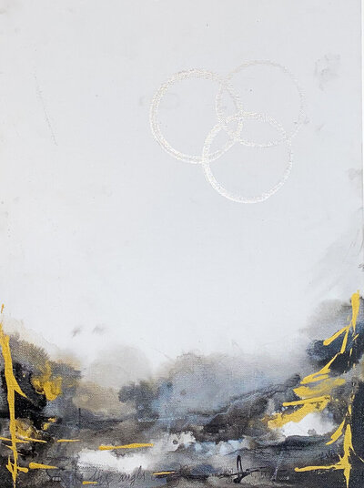 Kristi Mann | original abstract art with black cross, gold, white, and silver details.