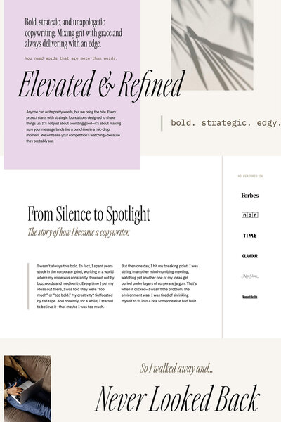 kimberly showit website template for coaches and course creators, about page mocked up on an ipad