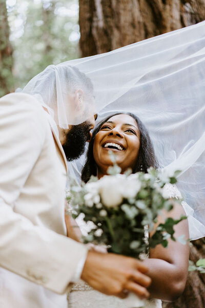 muir woods elopement couple smiling after ceremony