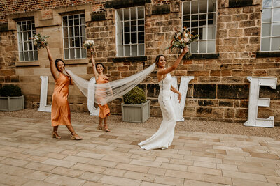 Bride and Bridesmaids at the west mill wedding day in derby