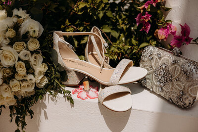 Wedding shoes in the sunlight.