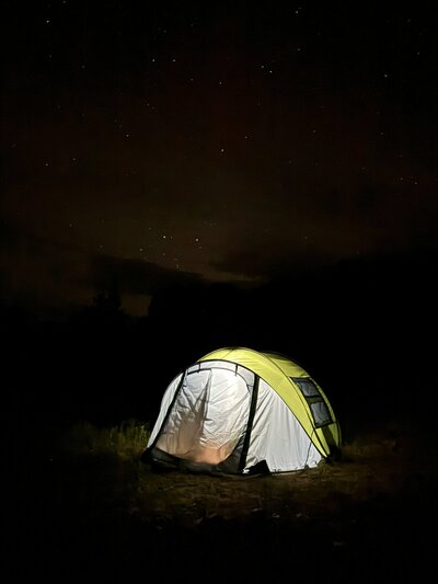 glowing tent in the dark