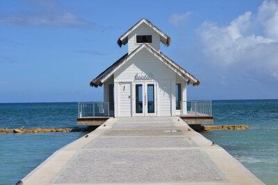 white beach pier building