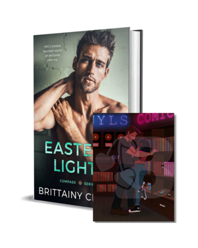 man with beard wearing a white shirt looks down on the cover of the air he breathes by romance author brittainy cherry