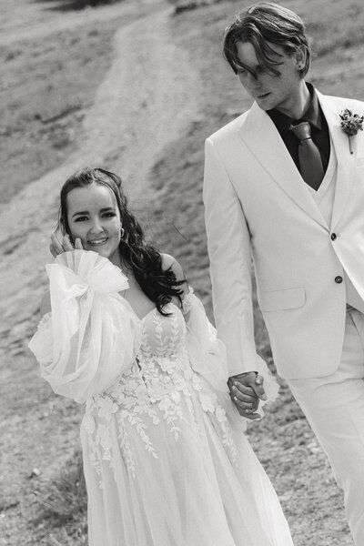 detail portrait of bride and groom at their wedding