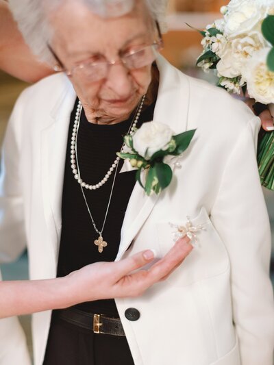 1950's vintage heirloom restyle into Grandma's broach made with wax flowers